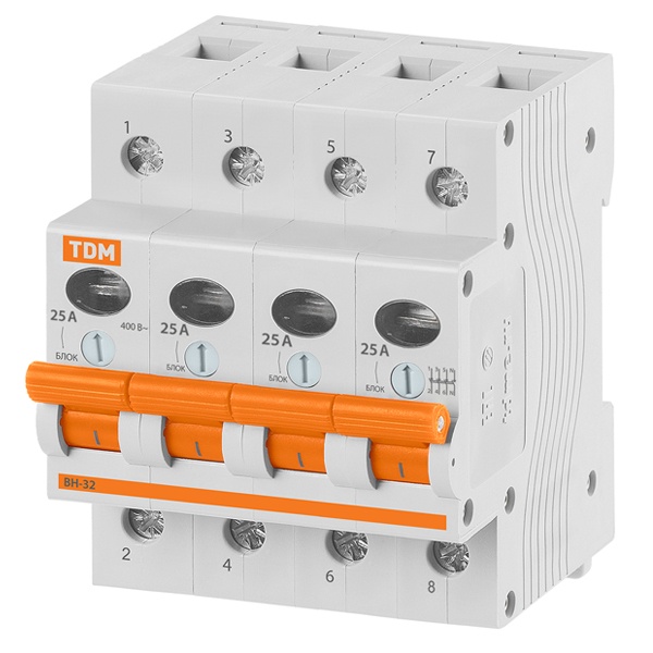 Выключатель нагрузки TDM ВН-32 4P 25A трехфазный (рубильник)