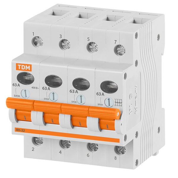 Выключатель нагрузки TDM ВН-32 4P 63A трехфазный (рубильник)