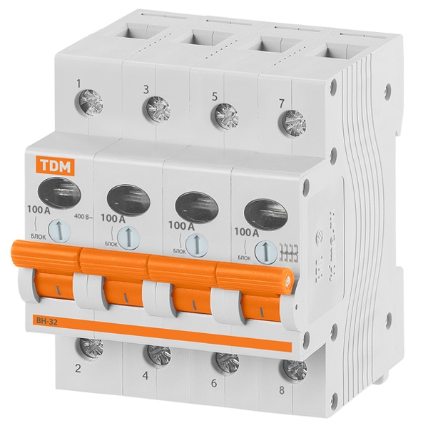 Выключатель нагрузки TDM ВН-32 4P 100A трехфазный (рубильник)