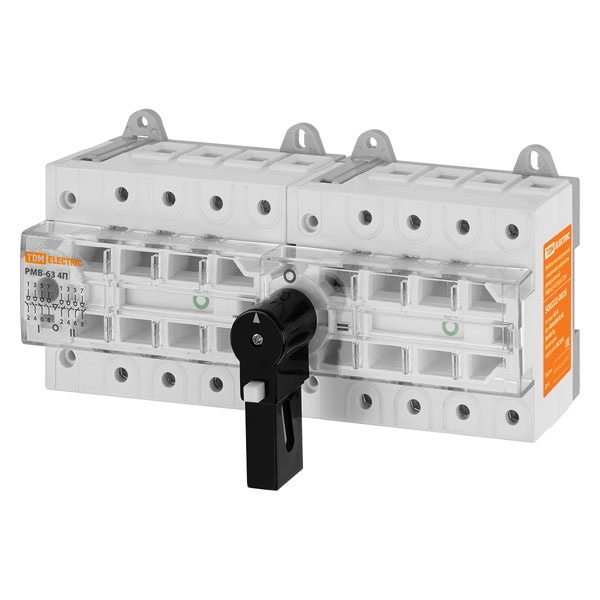 Рубильник модульный с видимым разрывом, реверсивный TDM РМВ-63 4П 63A 12 модулей (выключатель нагрузки)