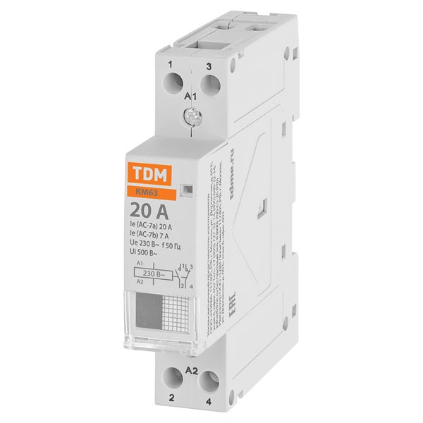 Контактор модульный TDM КМ63/2-20А 1НО;1НЗ 1 модуль
