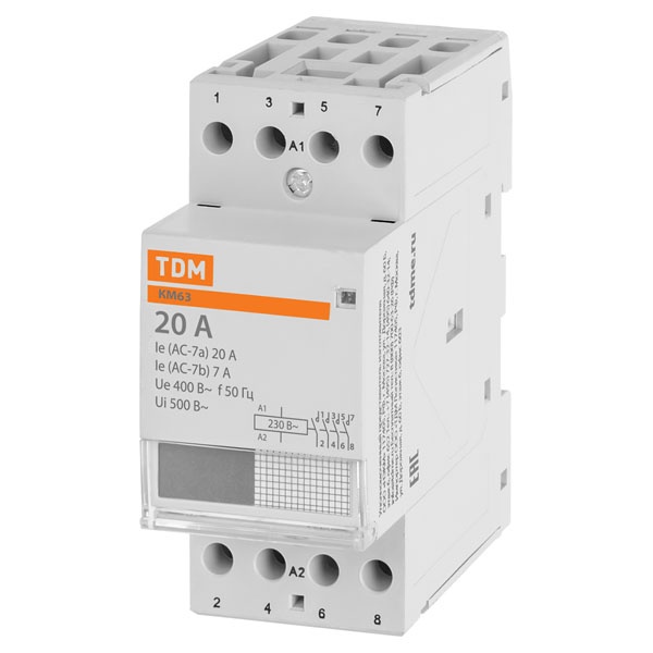 Контактор модульный TDM КМ63/4-20А 4НО 230В АС 2 модуля