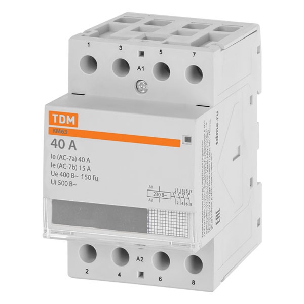 Контактор модульный TDM КМ63/4-40А 4НО 230В АС 3 модуля