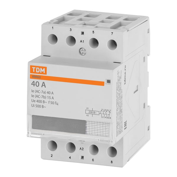 Контактор модульный TDM КМ63/4-40А 3НО;1НЗ 230В АС 3 модуля