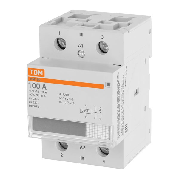Контактор модульный TDM КМ100/2-100А 2НО 230В АС 3 модуля