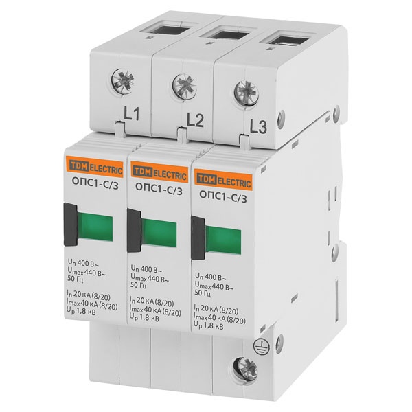 Разрядник TDM ОПС1-C 3Р In20kA Un400B Im40kA