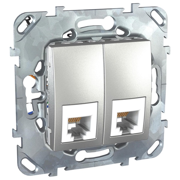 Телефонная розетка 2хRJ12 (6 контактов) SE Unica Top, алюминий