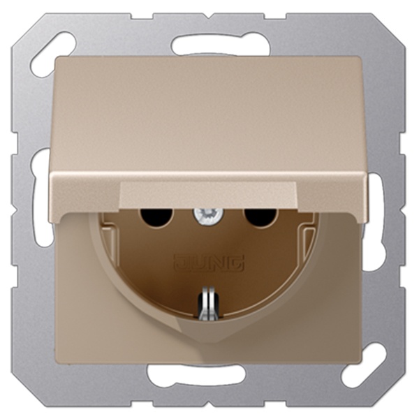 Розетка с заземлением Jung A автозажим с откидной крышкой Шампань