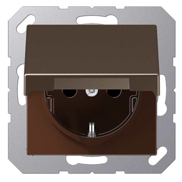 Розетка с заземлением Jung A автозажим с откидной крышкой Мокко