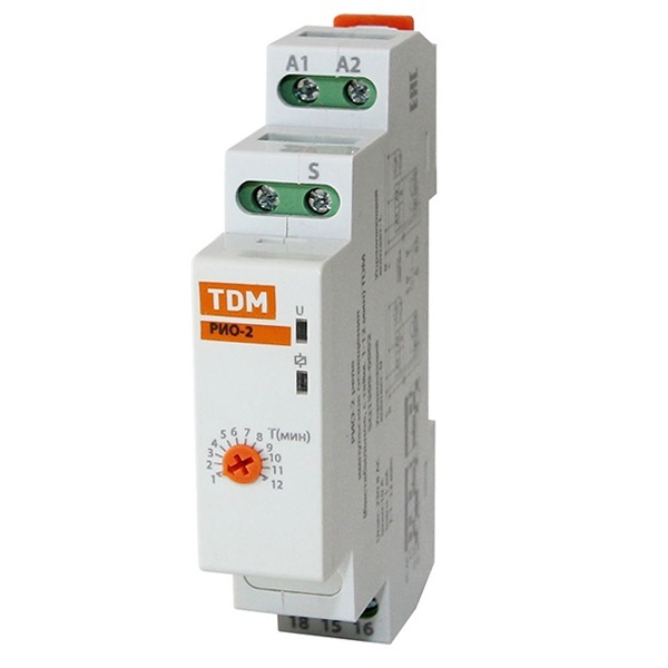 Импульсное реле освещения TDM РИО-2 10А 230В + встроенный таймер на срабатывание от 1-12мин 1НО/НЗ