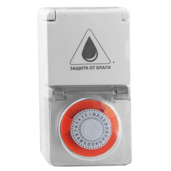 Розетка с механическим суточным таймером TDM ТРМ-03 16А шаг 30 мин. IP44