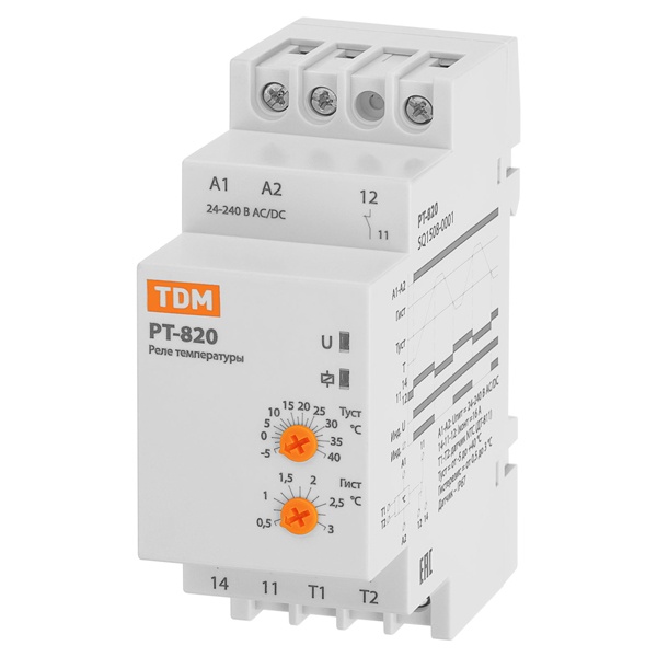Реле температуры TDM РТ-820 -5/+40С, 24/240В АС/DC