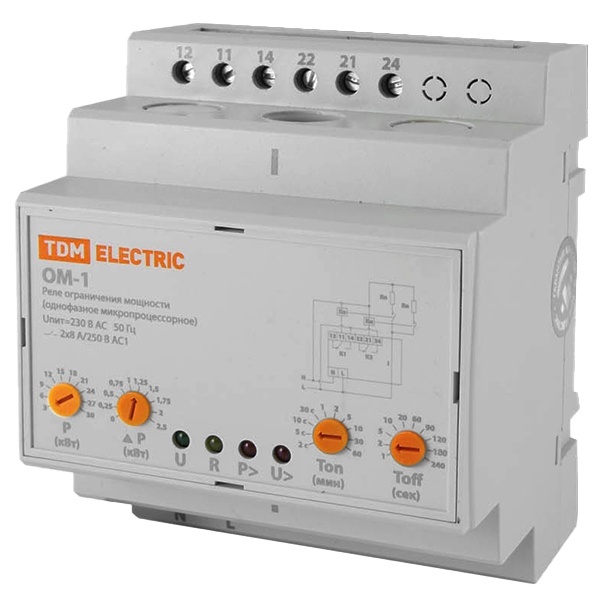 Ограничитель мощности TDM ОМ-1 3-30кВт, 1-фазный, с реле напряжения