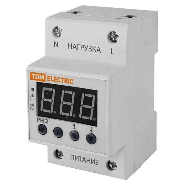 Однофазное реле контроля напряжения цифровое TDM РН-2 40А 220В
