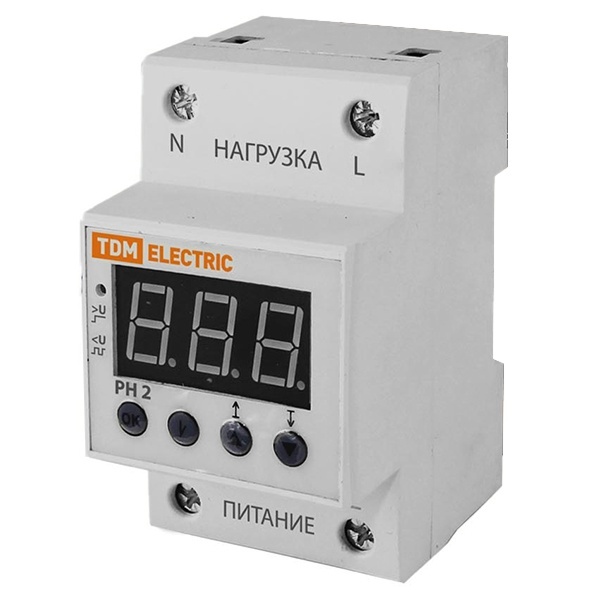 Однофазное реле контроля напряжения цифровое TDM РН-2 63А 220В