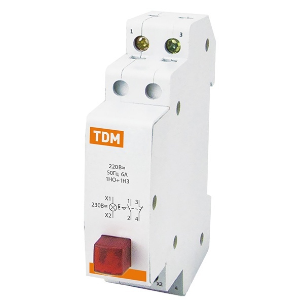 Выключатель кнопочный c фиксацией и индикацией TDM ВК-47M 1НО;1НЗ красный