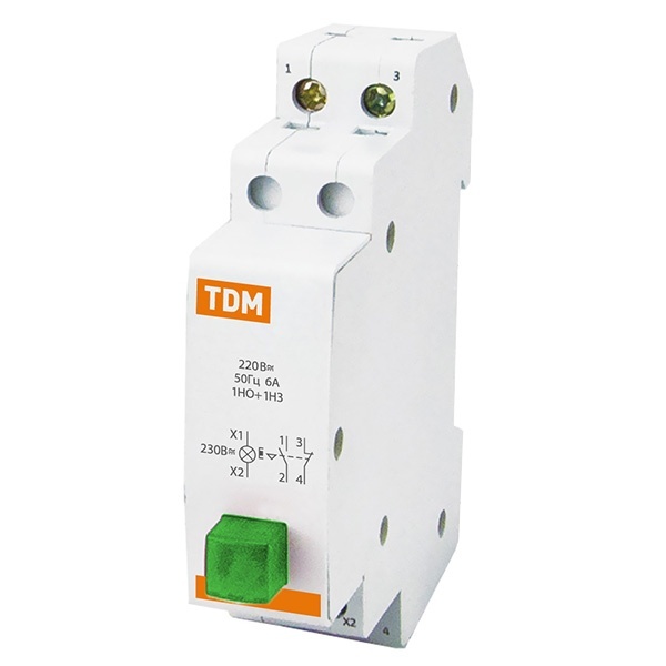 Выключатель кнопочный c фиксацией и индикацией TDM ВК-47M 1НО;1НЗ зеленый