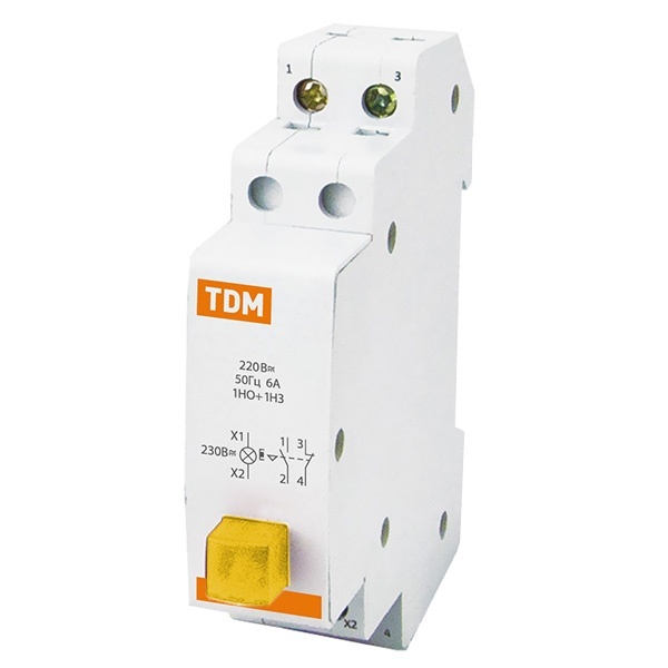 Выключатель кнопочный c фиксацией и индикацией TDM ВК-47M 1НО;1НЗ желтый