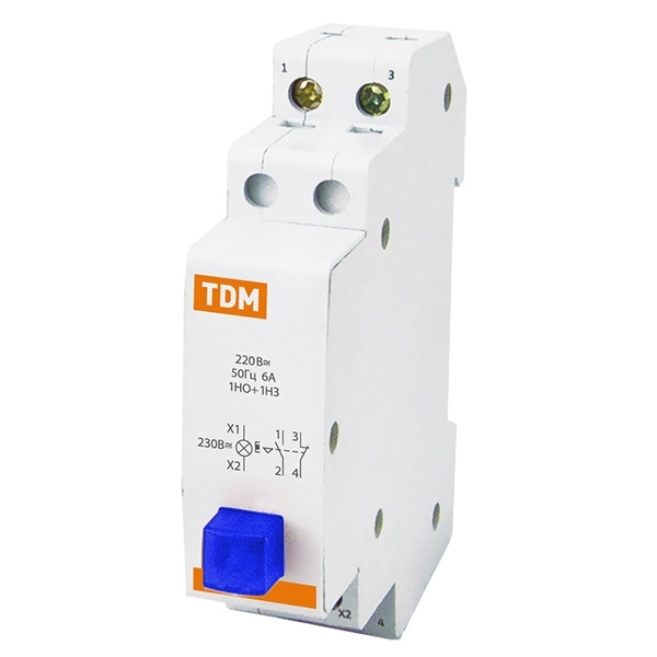 Выключатель кнопочный c фиксацией и индикацией TDM ВК-47M 1НО;1НЗ синий