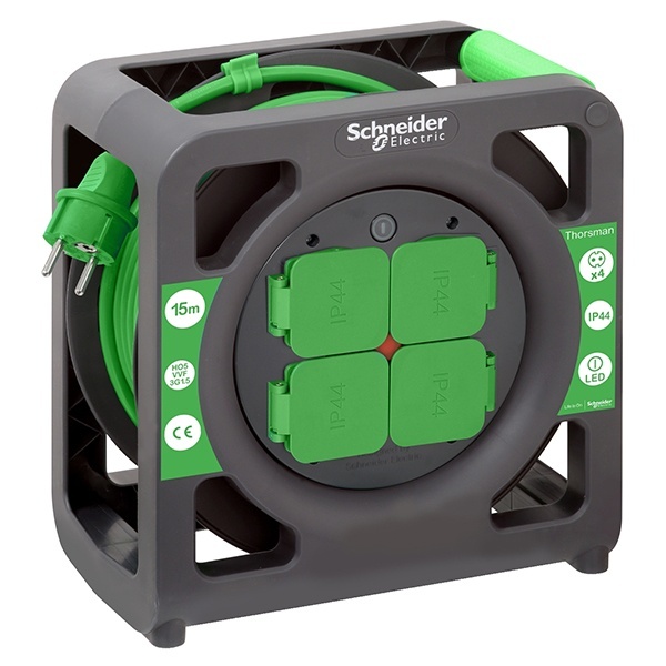 Удлинитель катушечный Schneider Electric Thorsman 4 розетки 15м HO5VVF 3х1.5 (ПВС) IP44