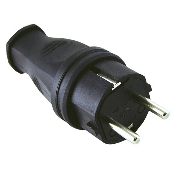 Вилка с заземлением TDM 2Р+Е 16А прямая каучук IP44 черная