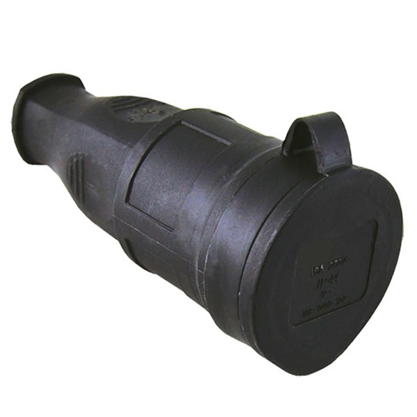 Розетка переносная каучуковая TDM 2Р+Р 16А с заглушкой черная IP44