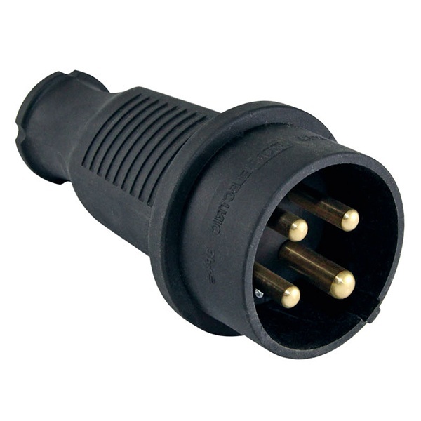 Вилка прямая каучук TDM 3Р+РЕ 32А 380В IP44 черная