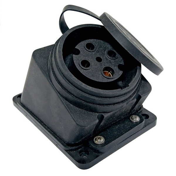 Розетка настенная с заглушкой наклонная каучук TDM 3Р+РЕ 32А 380В IP44 черная