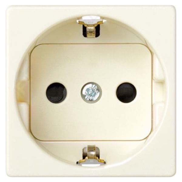 Розетка Simon 27 2Р+Е с защитными шторками безвинтовой зажим 16А 250В широкий модуль, слоновая кость (бежевый)
