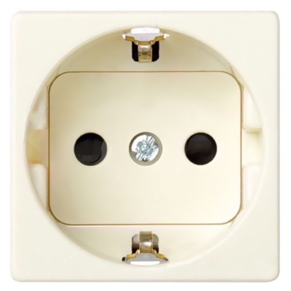 Розетка Simon 27 2Р+Е с защитными шторками винтовой зажим 16А 250В широкий модуль, слоновая кость (бежевый)