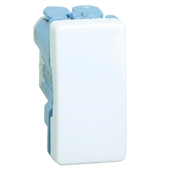 Выключатель одноклавишный проходной Simon 27 10А 250В узкий модуль, белый