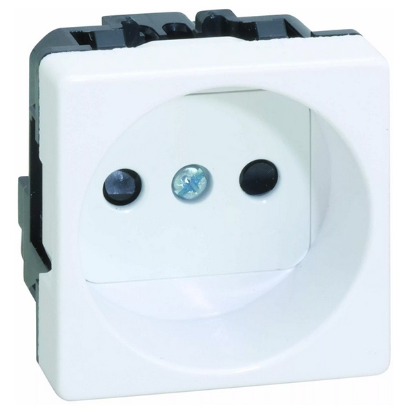 Розетка Simon 27 2Р без заземления с защитными шторками широкий модуль, белый