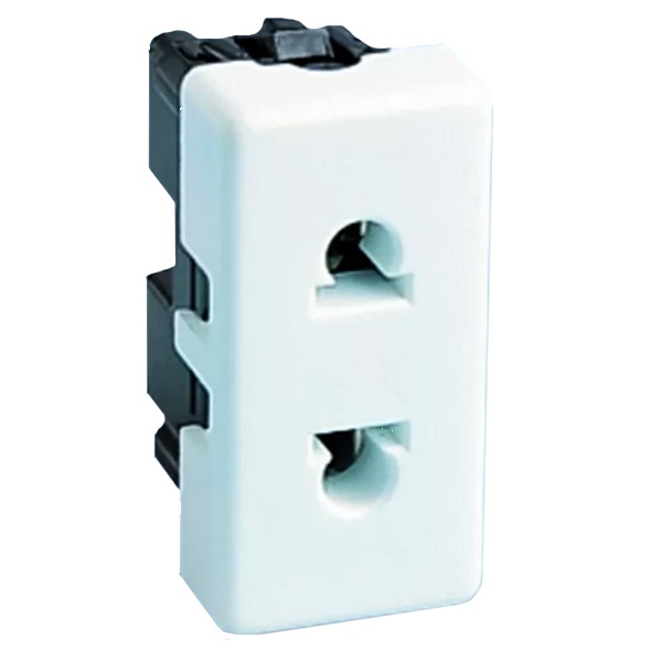 Розетка Simon 27 2Р без заземления евро-американский стандарт 16А 250В узкий модуль, белый