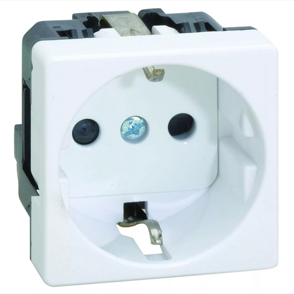 Розетка Simon 27 2Р+Е с защитными шторками винтовой зажим 16А 250В широкий модуль, белый