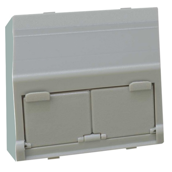 Адаптер Simon 27 со шторками на 2 коннектора AMP и SYSTYMAX широкий модуль, серый