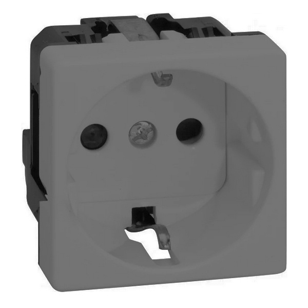 Розетка Simon 27 2P+E с защитными шторками винтовой зажим 16А 250В широкий модуль, серый