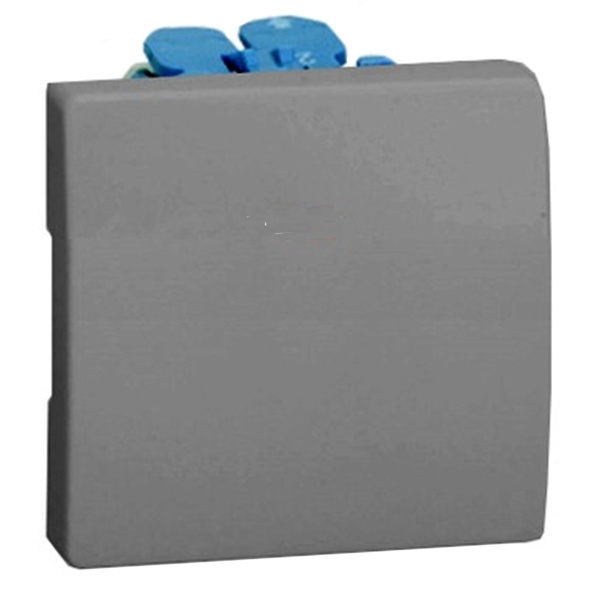 Выключатель одноклавишный кнопочный с подсветкой Simon 27 10А 250В широкий модуль, серый