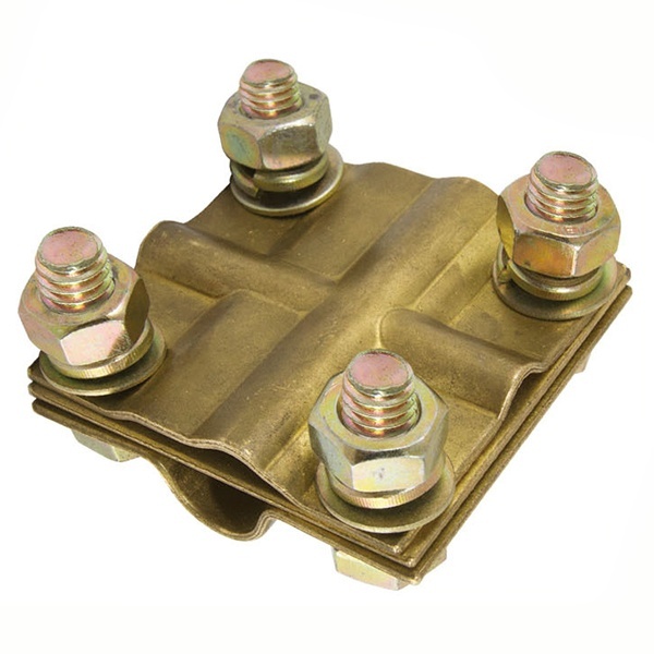 Зажим крестовой TDM стальной с латунным покрытием ЗКСЛ25 стержень - провод 25-95мм2/полоса 3х25мм