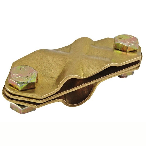 Зажим диагональный TDM 2-х болтовой стальной с латунным покрытием ЗДСЛ95 стержень D14 - полоса 4х40