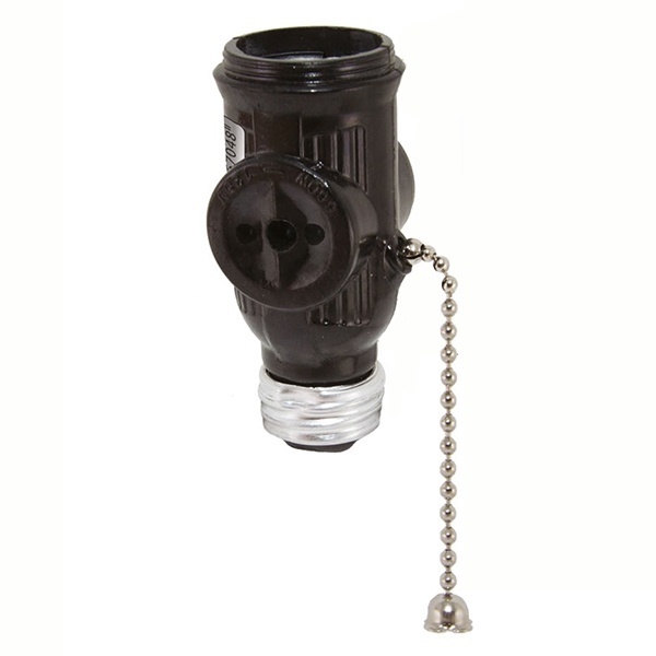 Патрон-розетка TDM карболитовый с выключателем, Е27, черный,