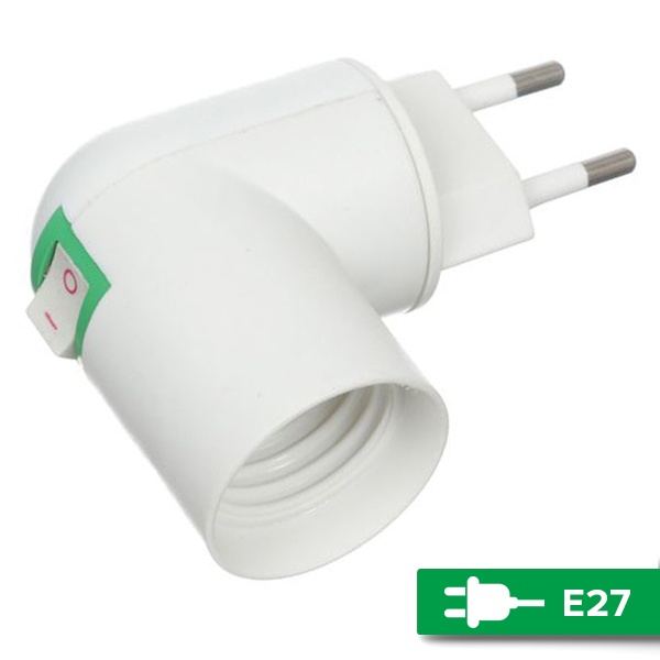 Патрон-переходник TDM с вилки на Е27 с выключателем, белый