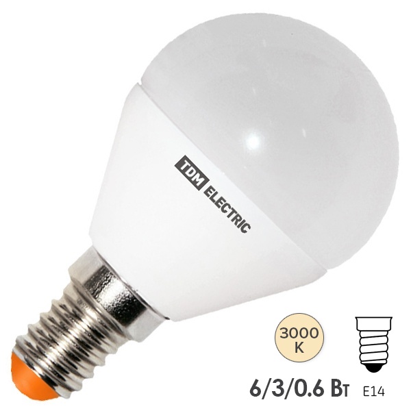 Светодиодная лампа шарик TDM FG45 6W 3000K E14 step dimmable (3 режима яркости)