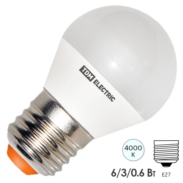 Светодиодная лампа шарик TDM FG45 6W 4000K E27 step dimmable (3 режима яркости)