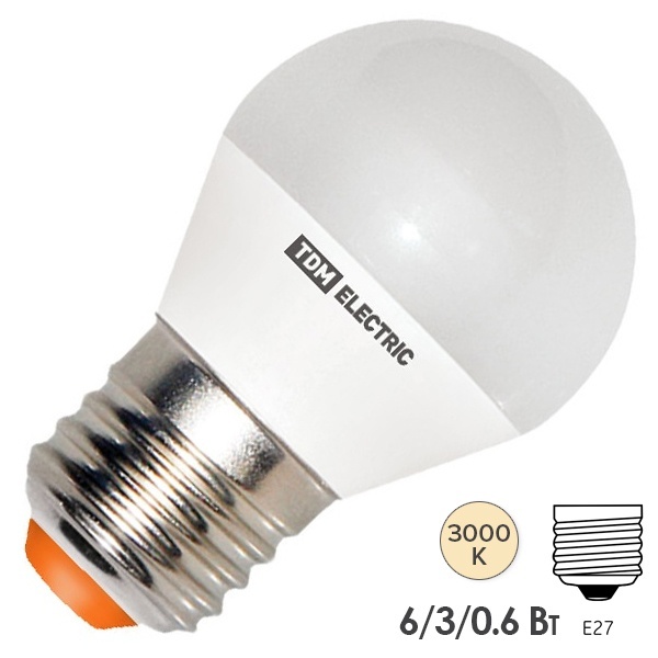 Светодиодная лампа шарик TDM FG45 6W 3000K E27 step dimmable (3 режима яркости)