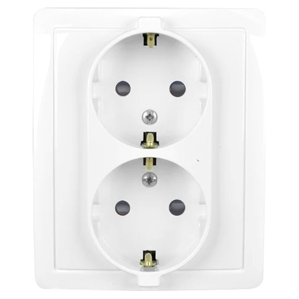 Розетка двойная с заземлением Simon 15 Schuko с защитными шторками, винтовой зажим, 16А, белый