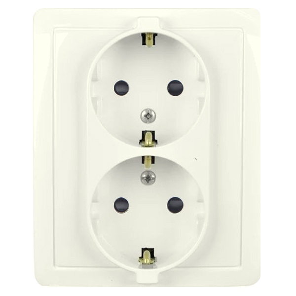 Розетка двойная с заземлением Simon 15 Schuko с защитными шторками винтовой зажим16А, слоновая кость (бежевый)