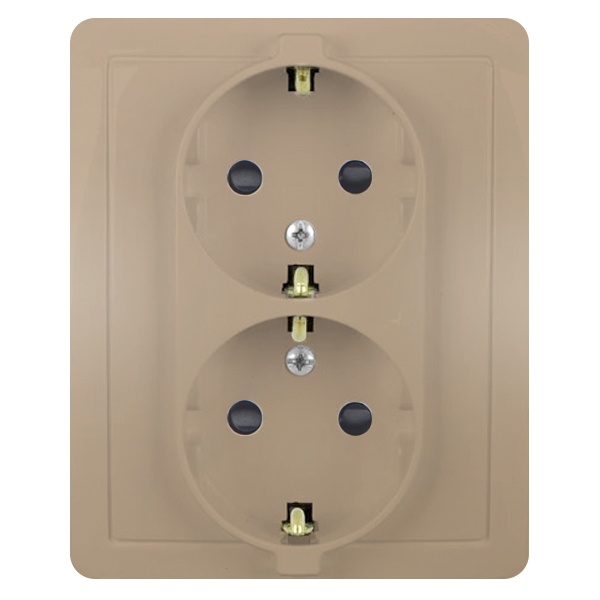 Розетка двойная с заземлением Simon 15 Schuko с защитными шторками, винтовой зажим, 16А, шампань