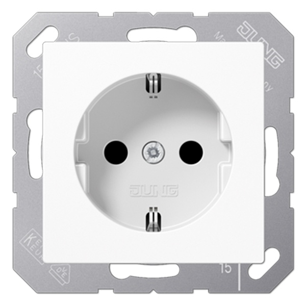 Розетка с заземлением Jung A с винтовыми зажимами+AS Белый