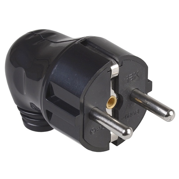 Вилка с заземлением ИЭК ВПу11-02-Ст 2P+E 16А угловая черная