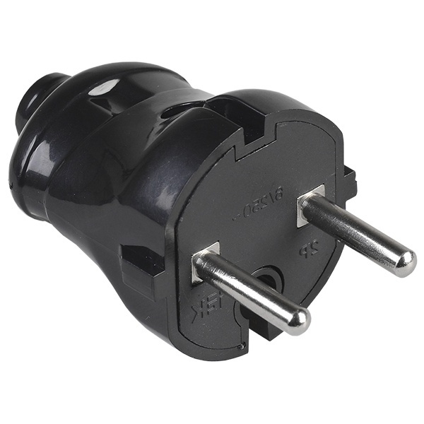 Вилка без заземления ИЭК ВПп20-02-Ст 2P 6А прямая черная